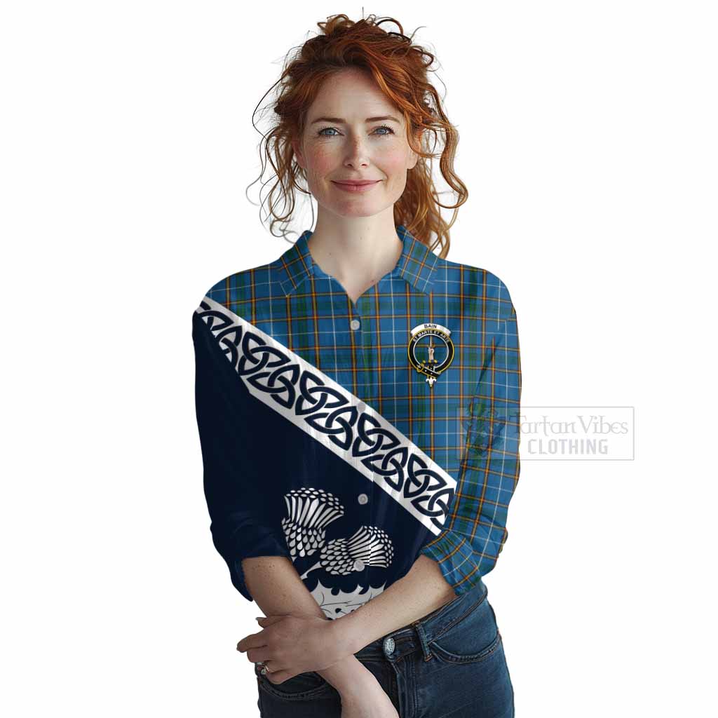 Tartan Vibes Clothing Bain Tartan Women's Casual Shirt Featuring Thistle and Scotland Map