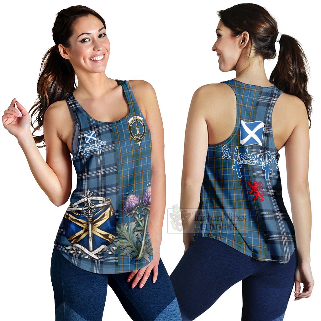 Tartan Vibes Clothing Bain Tartan Women's Racerback Tanks Happy St. Andrew's Day Half Tartan Style