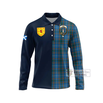 Bain Tartan Long Sleeve Polo Shirt Alba with Scottish Lion Royal Arm Half Style Unisex - Tartan Vibes Clothing