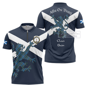 Bain Tartan Lion Rampant Zipper Polo Shirt Proudly Display Your Heritage with Alba Gu Brath and Clan Name Unisex - Tartan Vibes Clothing