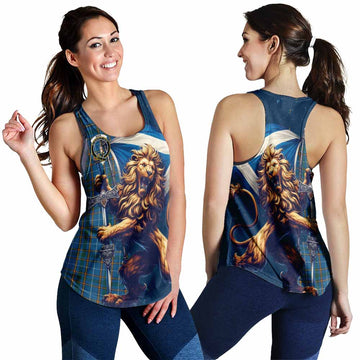 Bain Tartan Family Crest Women's Racerback Tanks with Scottish Majestic Lion 4XL - Tartan Vibes Clothing