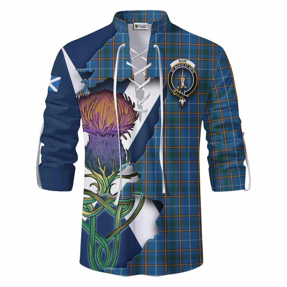 Bain Tartan Family Crest Ghillie Kilt Shirt Scottish Thistle Celtic Inspired Men - Tartan Vibes Clothing