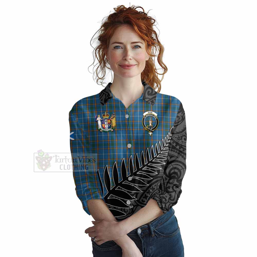 Tartan Vibes Clothing Bain Crest Tartan Women's Casual Shirt with New Zealand Silver Fern Half Style