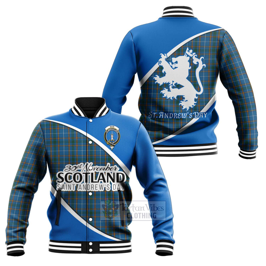 Tartan Vibes Clothing Bain Family Crest Tartan Baseball Jacket Celebrate Saint Andrew's Day in Style