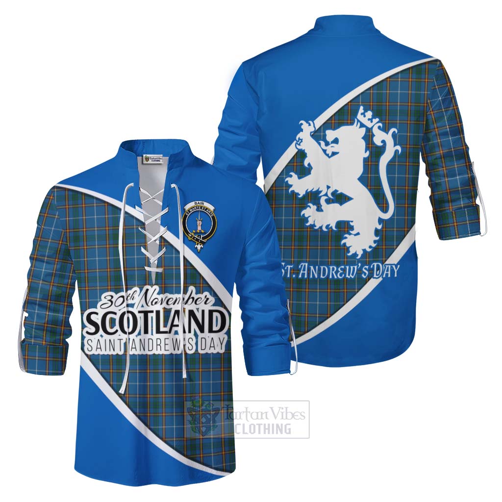 Tartan Vibes Clothing Bain Family Crest Tartan Ghillie Kilt Shirt Celebrate Saint Andrew's Day in Style