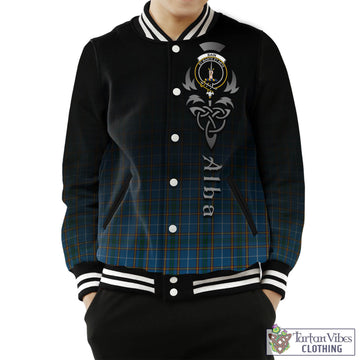 Bain Tartan Baseball Jacket Featuring Alba Gu Brath Family Crest Celtic Inspired