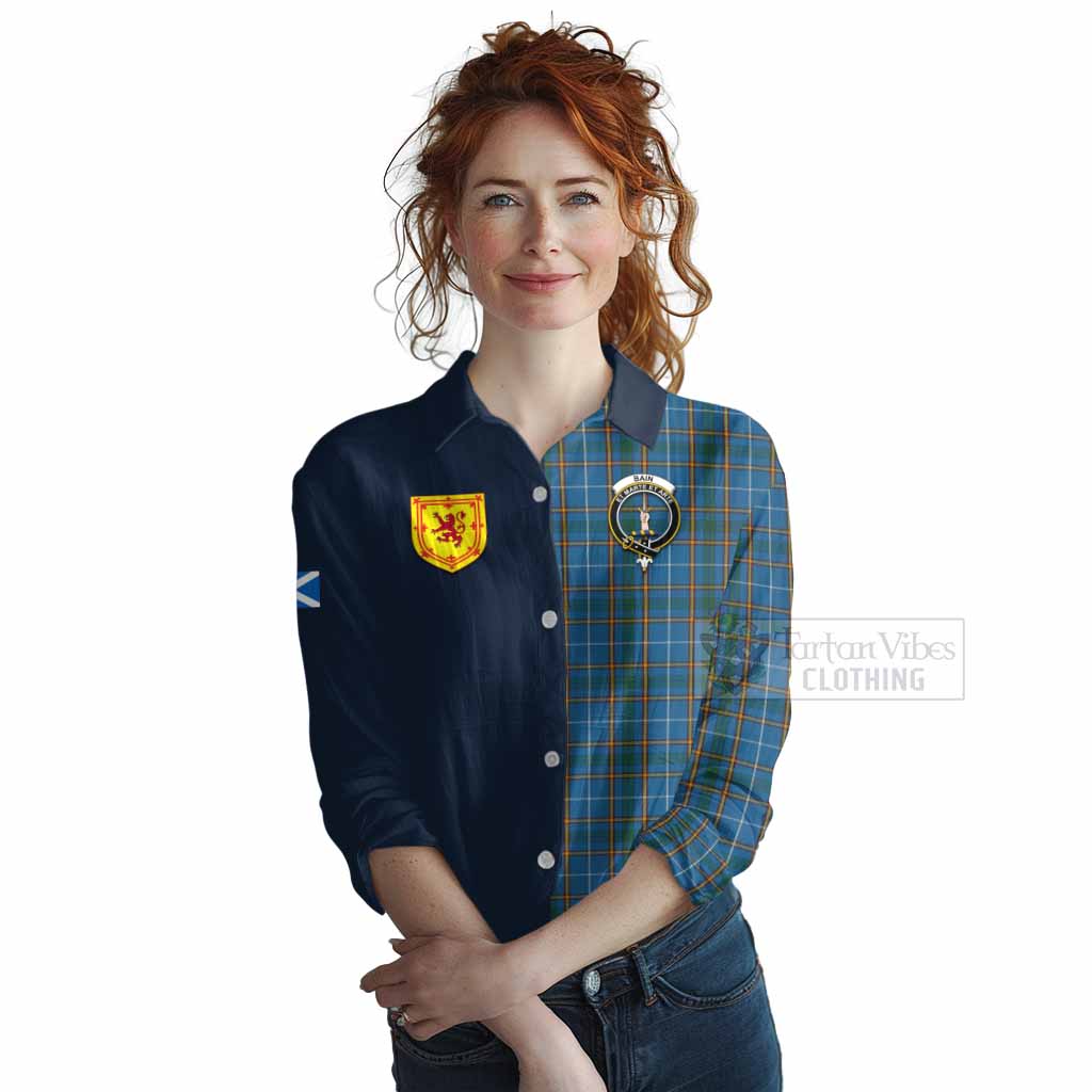 Tartan Vibes Clothing Bain Tartan Women's Casual Shirt Alba with Scottish Lion Royal Arm Half Style