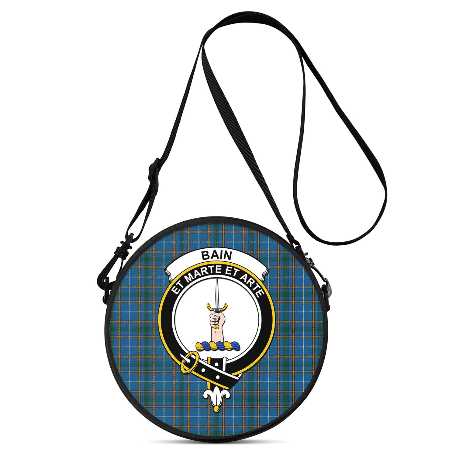 Bain Tartan Round Satchel Bags with Family Crest One Size 9*9*2.7 inch - Tartanvibesclothing