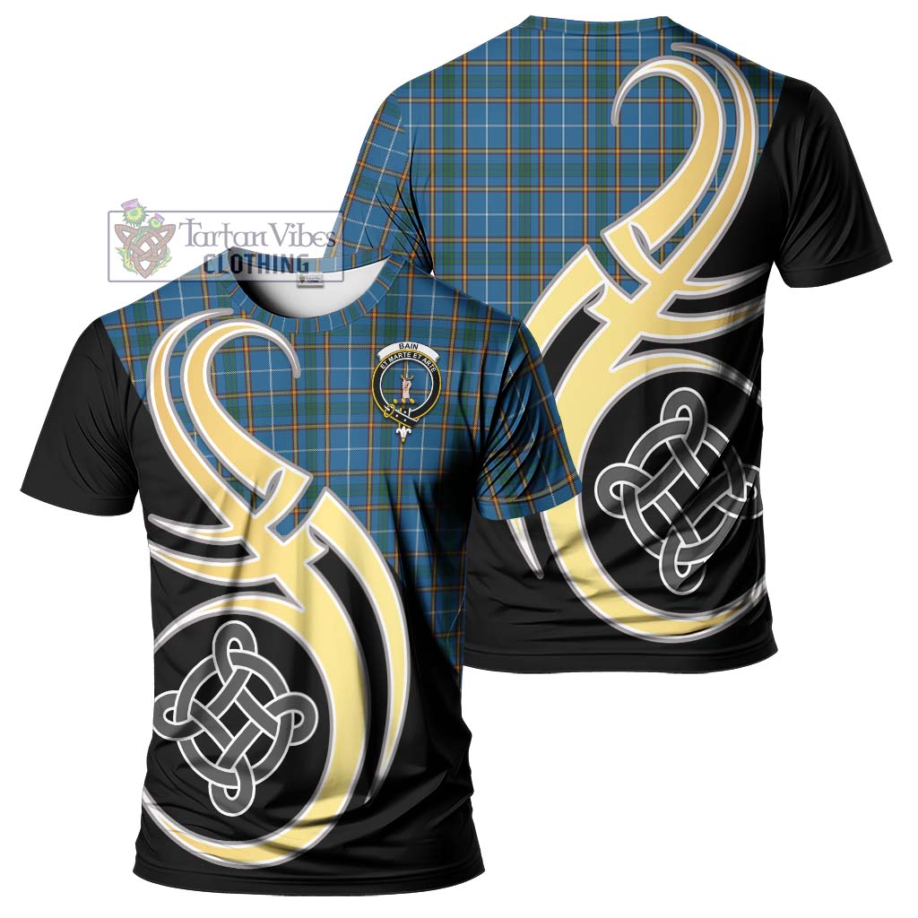 Tartan Vibes Clothing Bain Tartan T-Shirt with Family Crest and Celtic Symbol Style