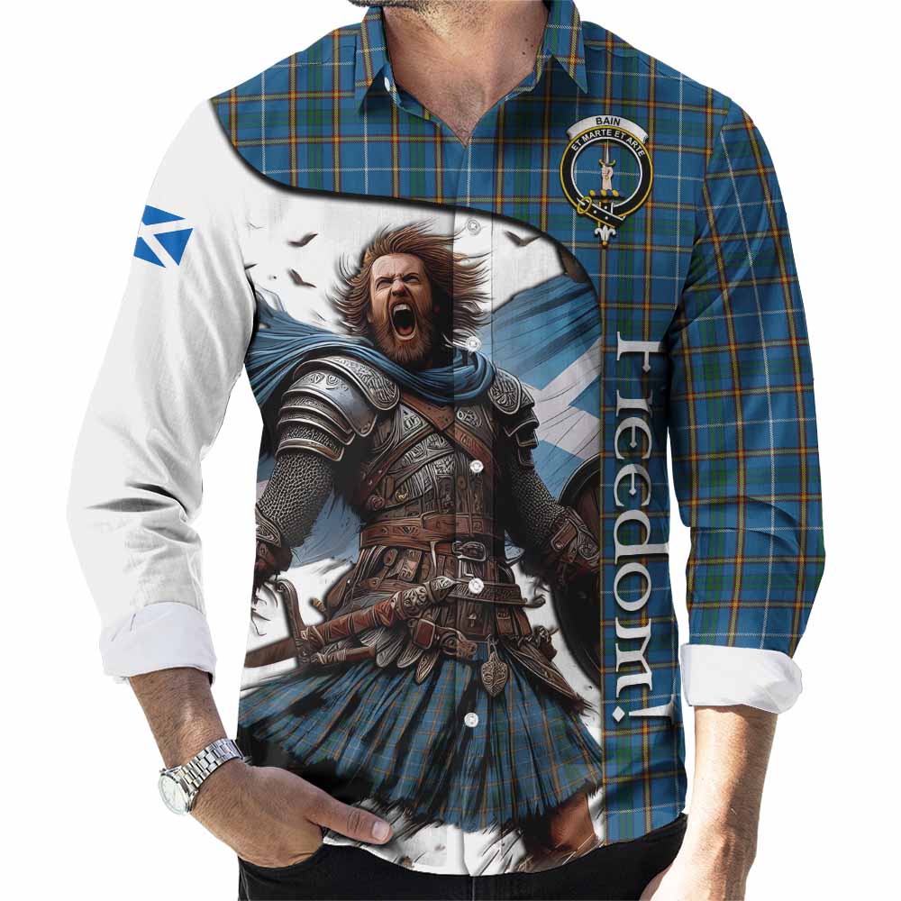 Tartan Vibes Clothing Bain Crest Tartan Long Sleeve Button Shirt Inspired by the Freedom of Scottish Warrior