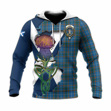 Bain Tartan Family Crest Knitted Hoodie Scottish Thistle Celtic Inspired Unisex Knitted Pullover Hoodie - Tartan Vibes Clothing