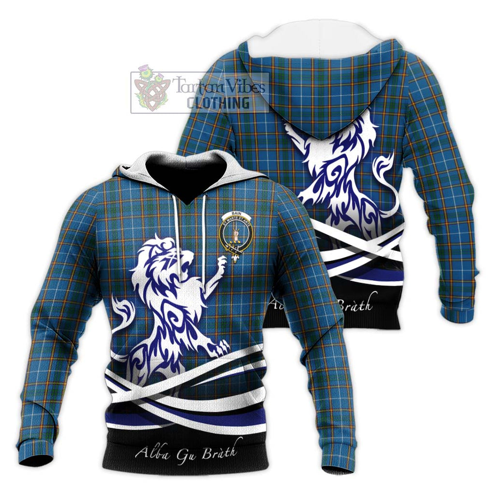 Bain Tartan Knitted Hoodie with Alba Gu Brath Regal Lion Emblem Unisex Knitted Pullover Hoodie - Tartanvibesclothing Shop