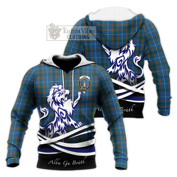 Bain Tartan Knitted Hoodie with Alba Gu Brath Regal Lion Emblem