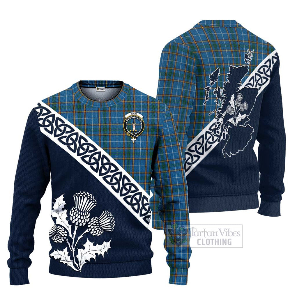 Tartan Vibes Clothing Bain Tartan Knitted Sweater Featuring Thistle and Scotland Map