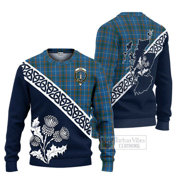 Bain Tartan Ugly Sweater Featuring Thistle and Scotland Map