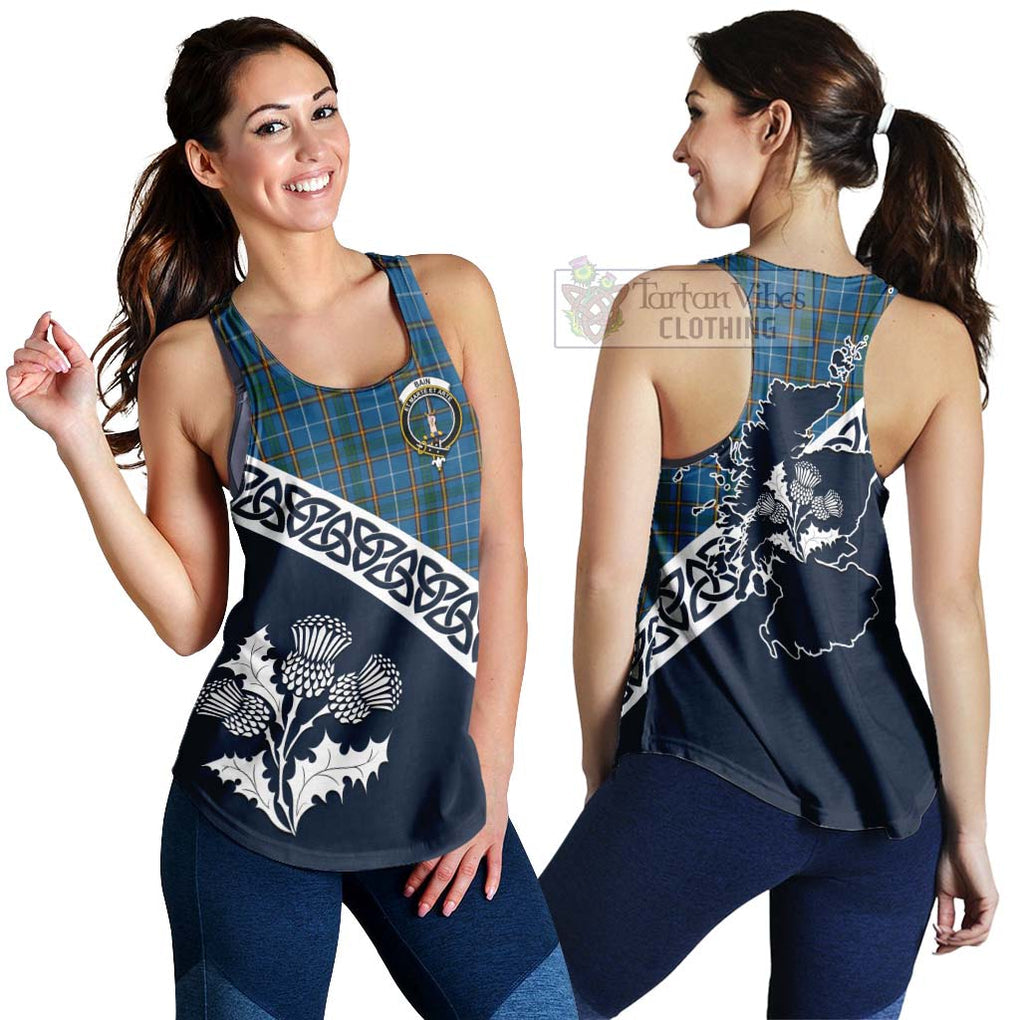 Tartan Vibes Clothing Bain Tartan Women's Racerback Tanks Featuring Thistle and Scotland Map