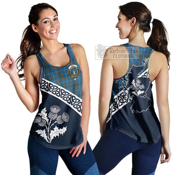 Bain Tartan Women's Racerback Tanks Featuring Thistle and Scotland Map