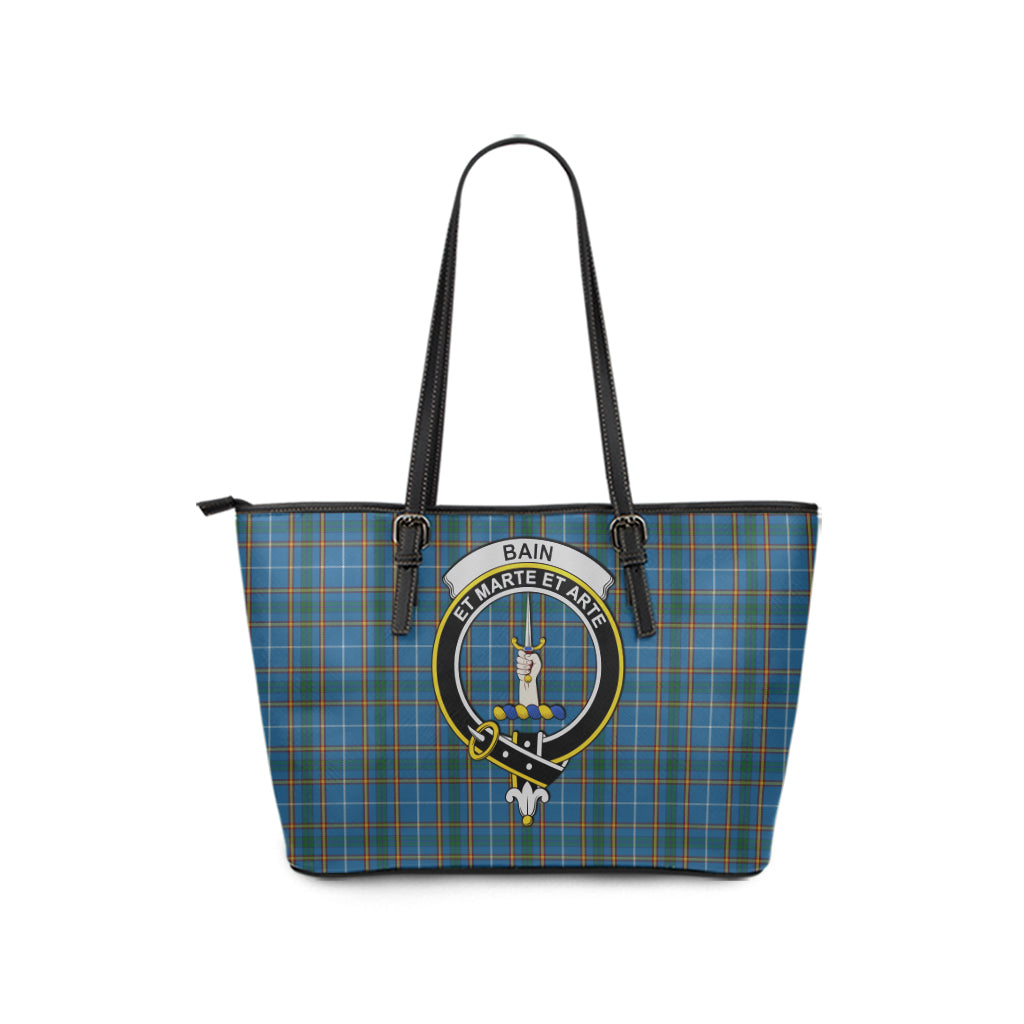 Bain Tartan Leather Tote Bag with Family Crest - Tartanvibesclothing