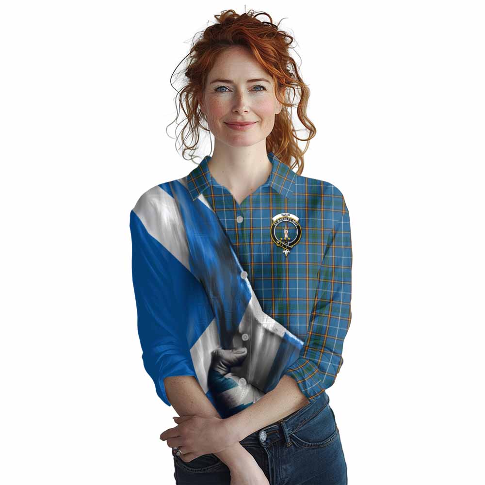 Tartan Vibes Clothing Bain Tartan Women's Casual Shirt with Family Crest Scotland Patriotic Style