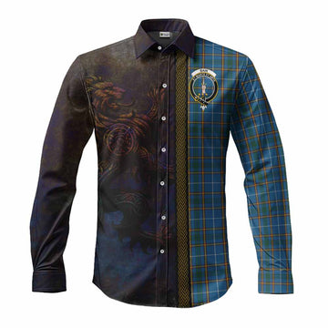 Bain Tartan Family Crest Long Sleeve Button Shirt Alba Gu Brath Be Brave Lion Ancient Style Men's Shirt S - Tartan Vibes Clothing