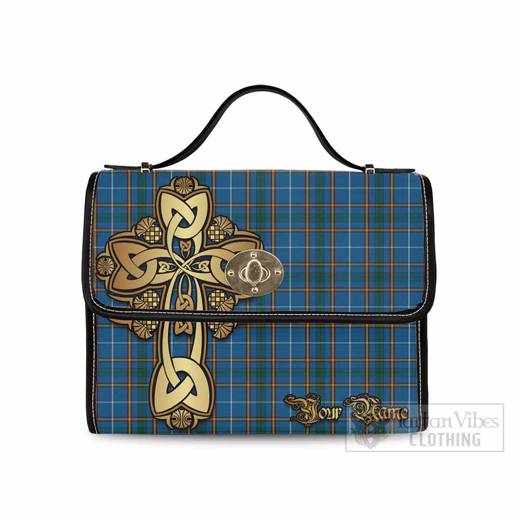 Tartan Vibes Clothing Bain Tartan Waterproof Canvas Bag Golden Thistle Celtic Cross Style