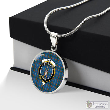 Bain Tartan Circle Necklace with Family Crest