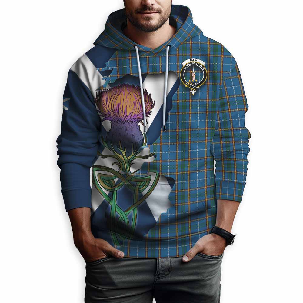 Bain Tartan Family Crest Hoodie Scottish Thistle Celtic Inspired Pullover Hoodie - Tartan Vibes Clothing