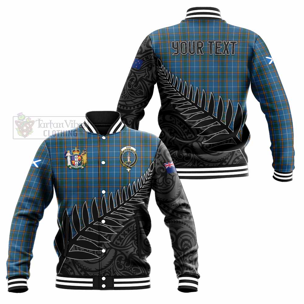 Tartan Vibes Clothing Bain Crest Tartan Baseball Jacket with New Zealand Silver Fern Half Style