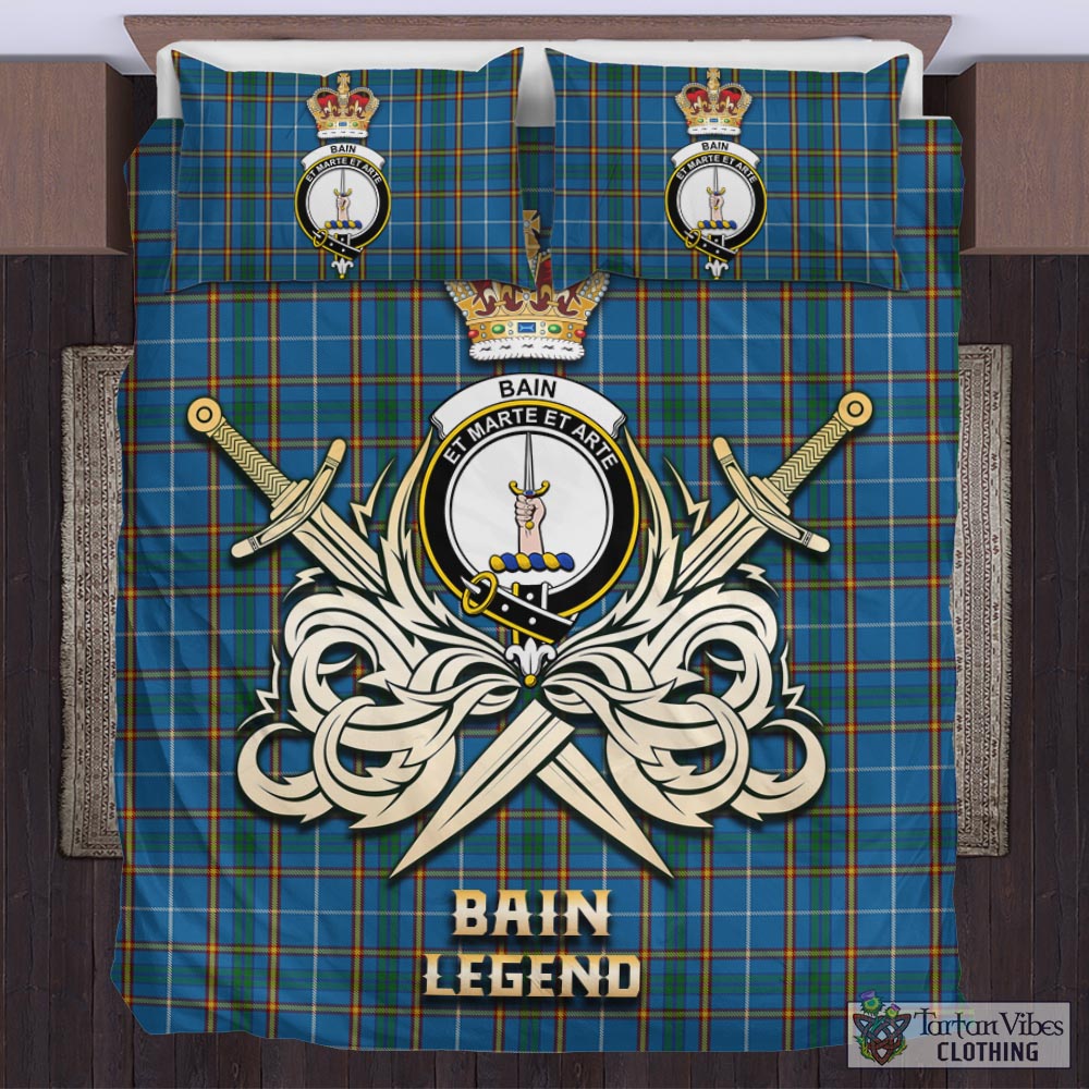 Bain Tartan Bedding Set with Clan Crest and the Golden Sword of Courageous Legacy UK Bedding Set - Tartan Vibes Clothing