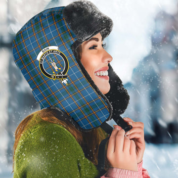 Bain Tartan Winter Trapper Hat with Family Crest