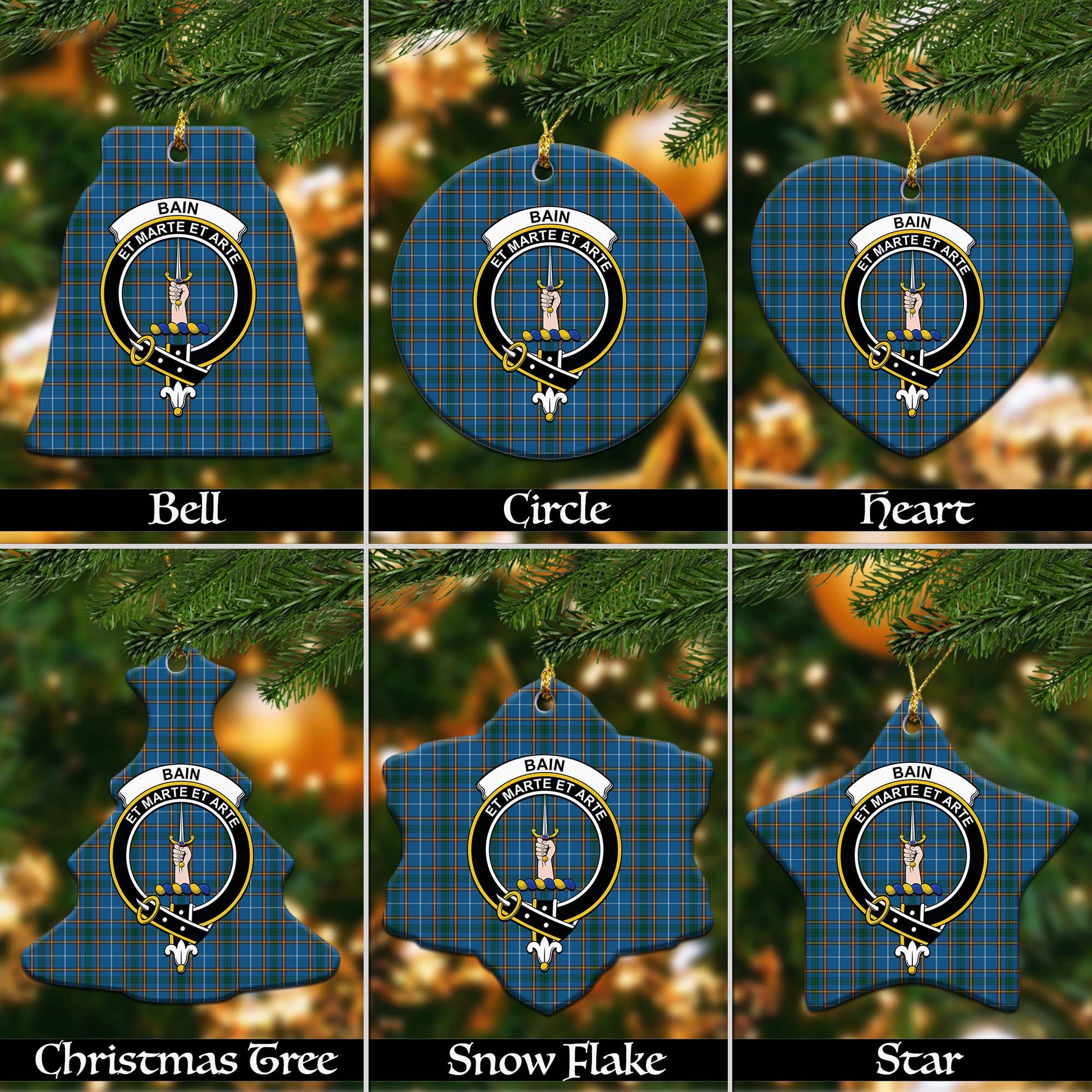 Bain Tartan Christmas Ornaments with Family Crest Ceramic Bell Pack 1: ornament * 1 piece - Tartanvibesclothing