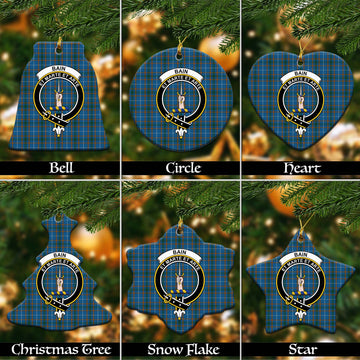 Bain Tartan Christmas Ceramic Ornaments with Family Crest