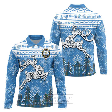 Bain Clan Christmas Long Sleeve Polo Shirt Celtic Reindeer Style