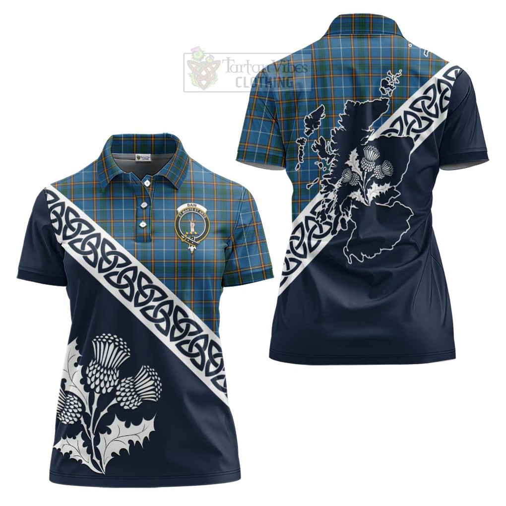 Tartan Vibes Clothing Bain Tartan Women's Polo Shirt Featuring Thistle and Scotland Map