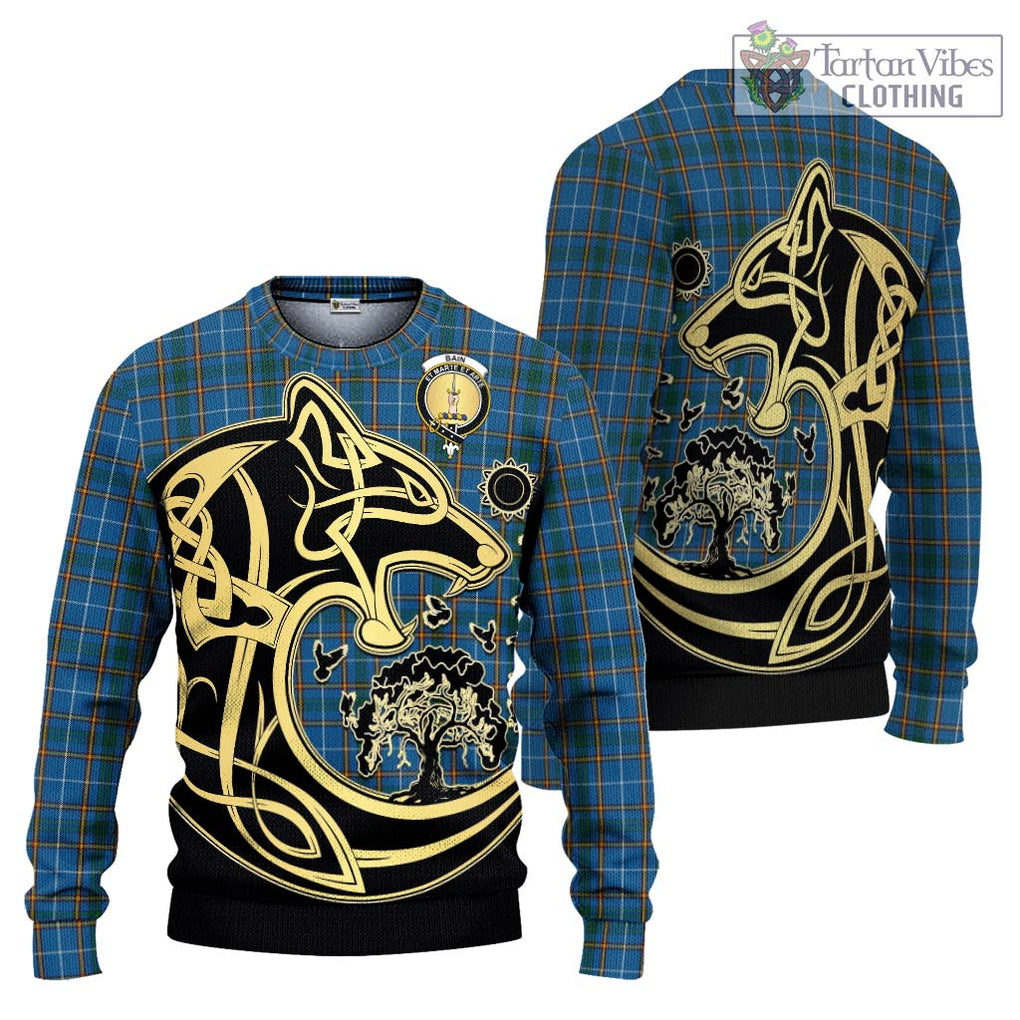 Bain Tartan Knitted Sweater with Family Crest Celtic Wolf Style Unisex - Tartan Vibes Clothing