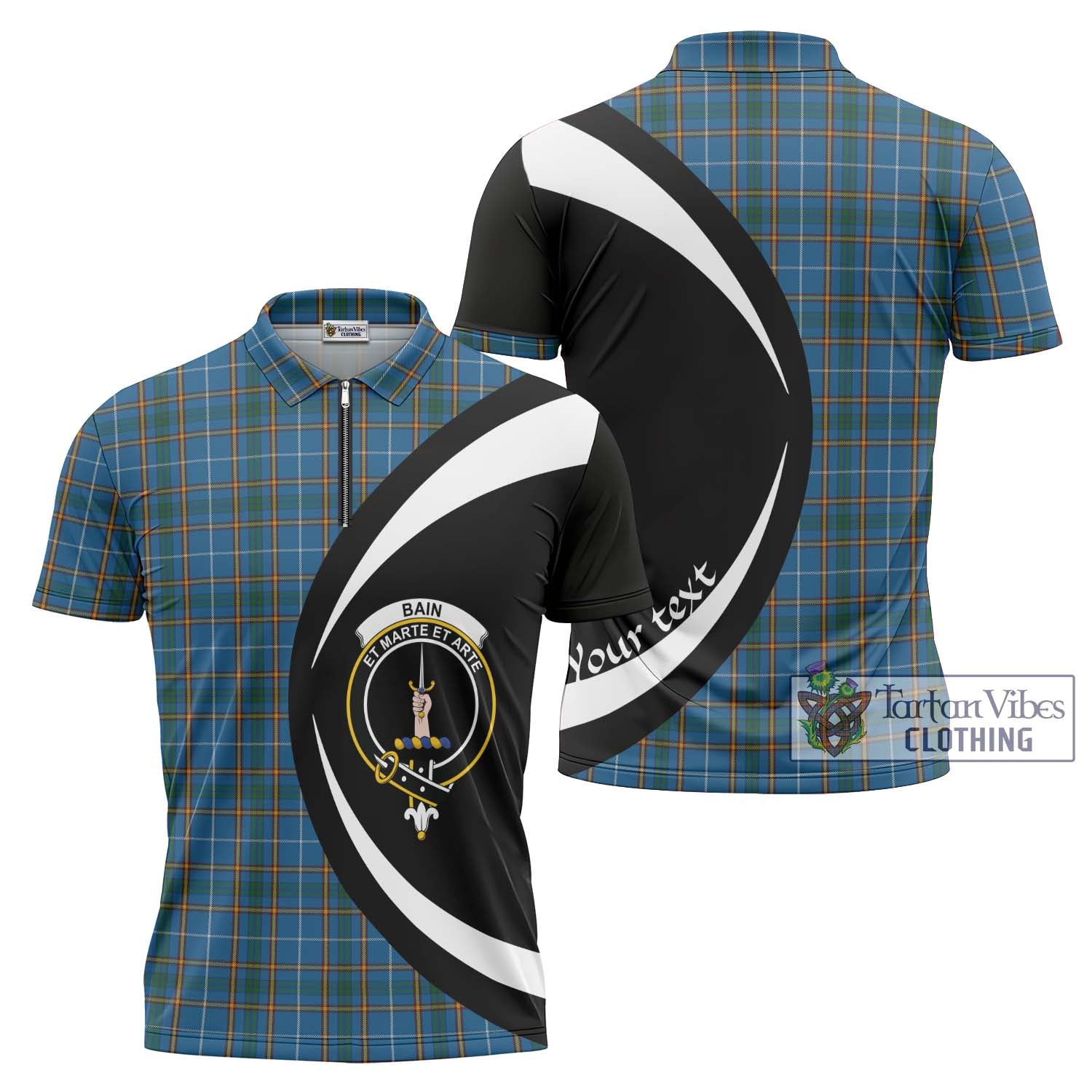 Tartan Vibes Clothing Bain Tartan Zipper Polo Shirt with Family Crest Circle Style