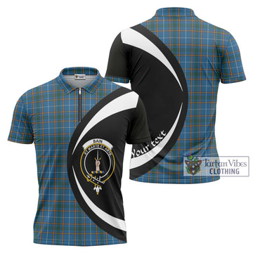 Bain Tartan Zipper Polo Shirt with Family Crest Circle Style