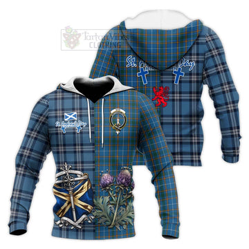 Bain Tartan Knitted Hoodie Happy St. Andrew's Day Half Tartan Style