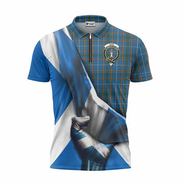 Bain Tartan Zipper Polo Shirt with Family Crest Scotland Patriotic Style