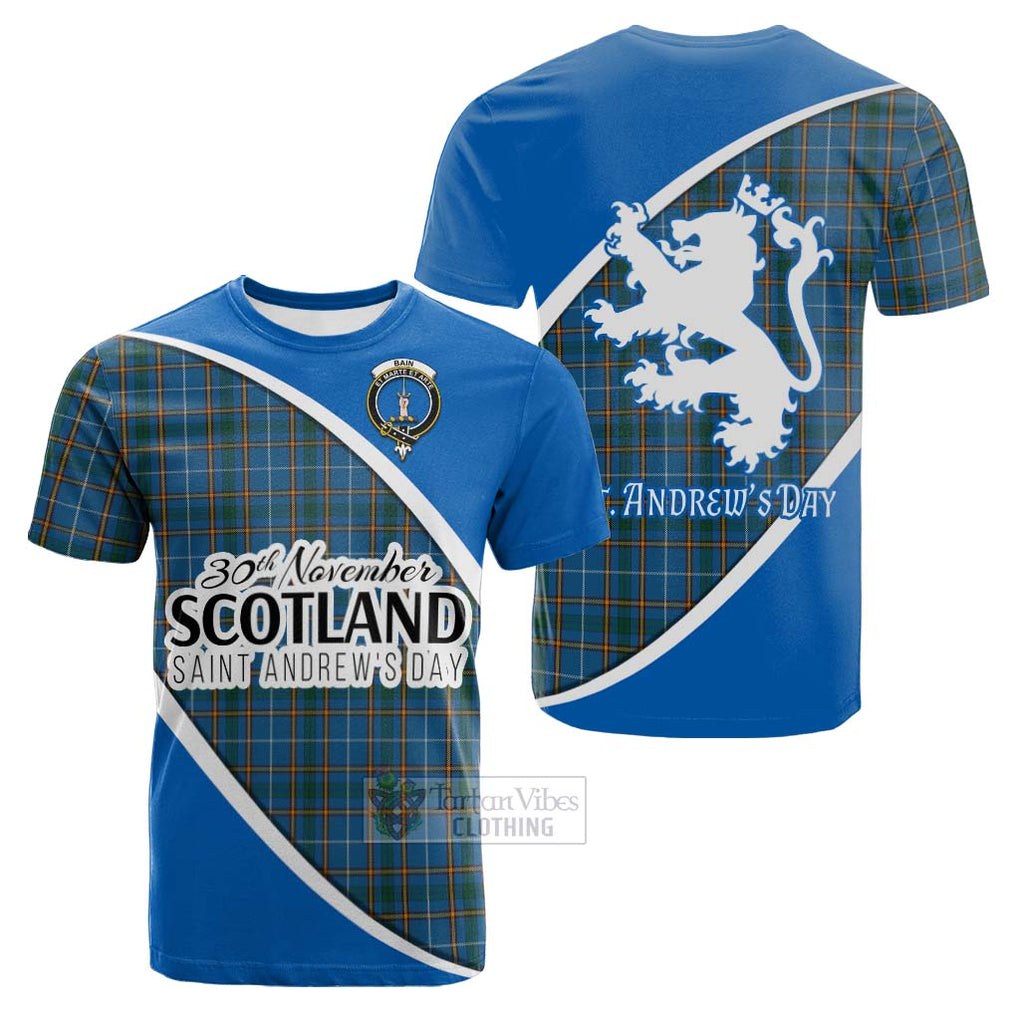 Tartan Vibes Clothing Bain Family Crest Tartan Cotton T-shirt Celebrate Saint Andrew's Day in Style