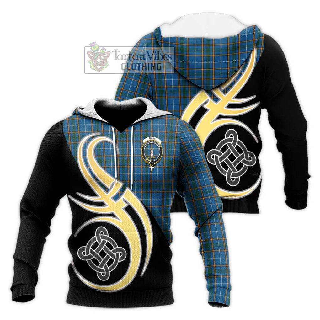 Bain Tartan Knitted Hoodie with Family Crest and Celtic Symbol Style Unisex Knitted Pullover Hoodie - Tartan Vibes Clothing