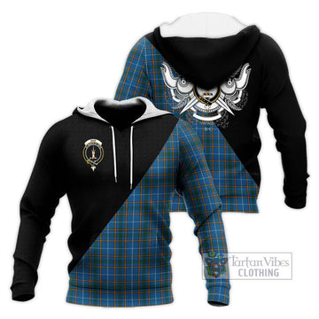 Bain Tartan Knitted Hoodie with Family Crest and Military Logo Style