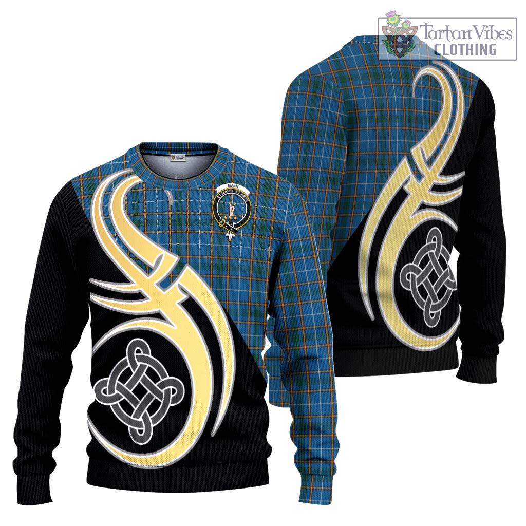 Bain Tartan Knitted Sweater with Family Crest and Celtic Symbol Style Unisex - Tartan Vibes Clothing