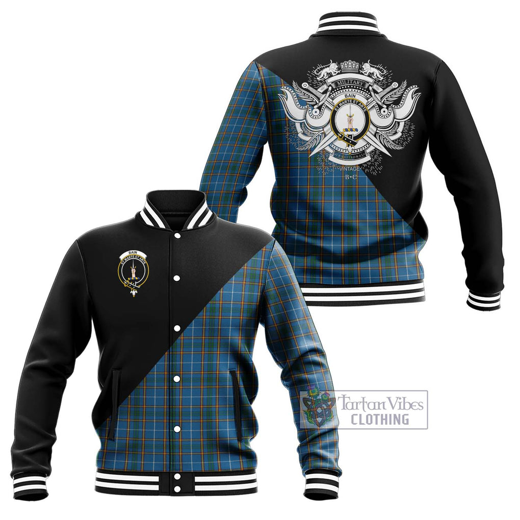 Bain Tartan Baseball Jacket with Family Crest and Military Logo Style Unisex - Tartanvibesclothing Shop