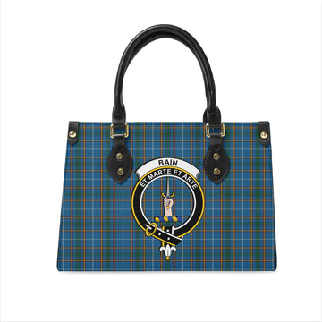 Bain Tartan Leather Bag with Family Crest