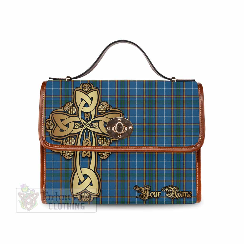 Tartan Vibes Clothing Bain Tartan Waterproof Canvas Bag Golden Thistle Celtic Cross Style