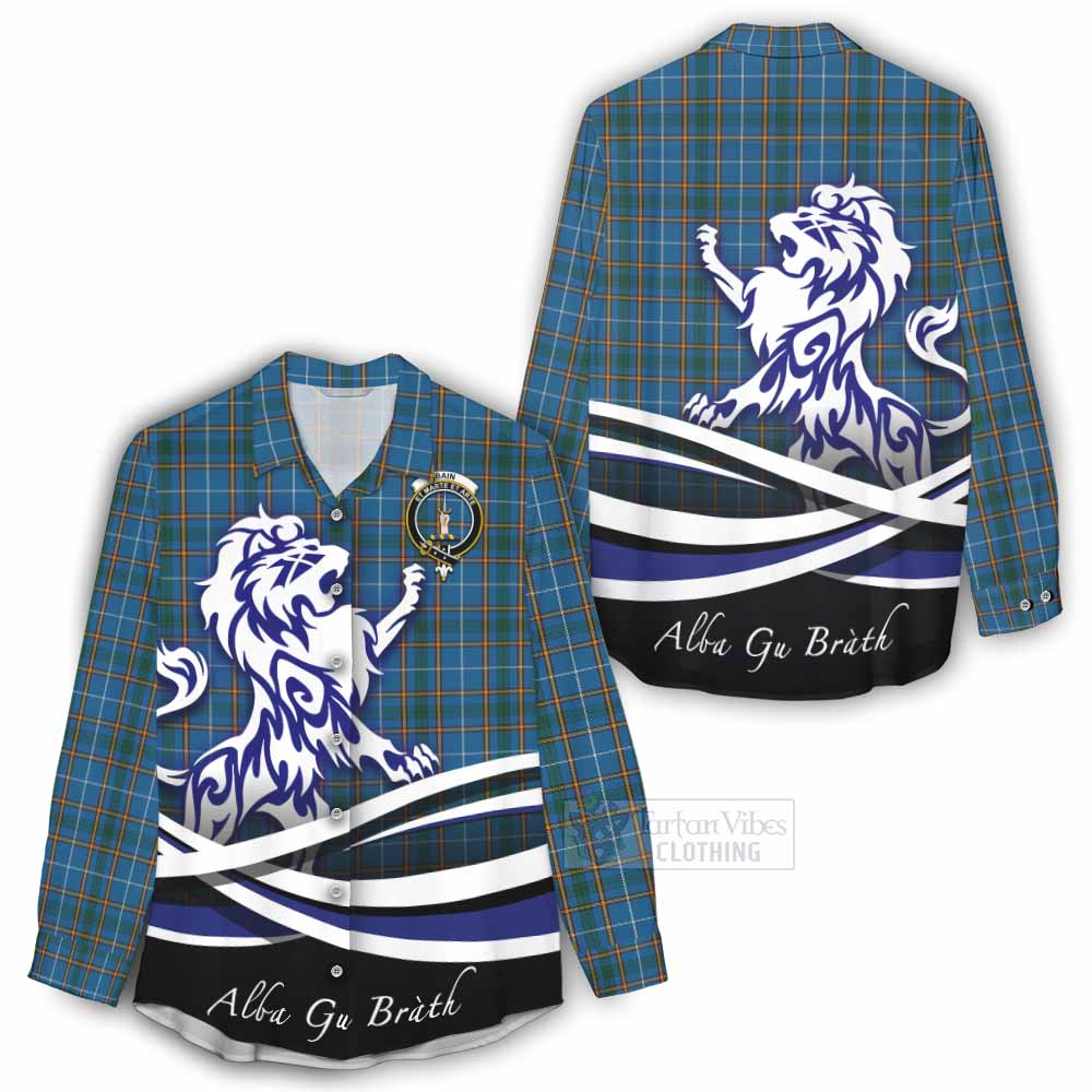 Tartan Vibes Clothing Bain Tartan Women's Casual Shirt with Alba Gu Brath Regal Lion Emblem