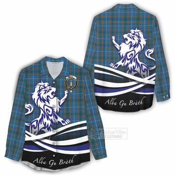 Bain Tartan Women's Casual Shirt with Alba Gu Brath Regal Lion Emblem