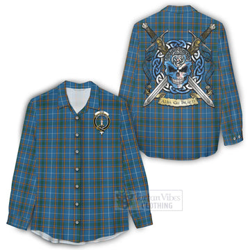 Bain Tartan Women's Casual Shirt with Family Crest Celtic Skull Style