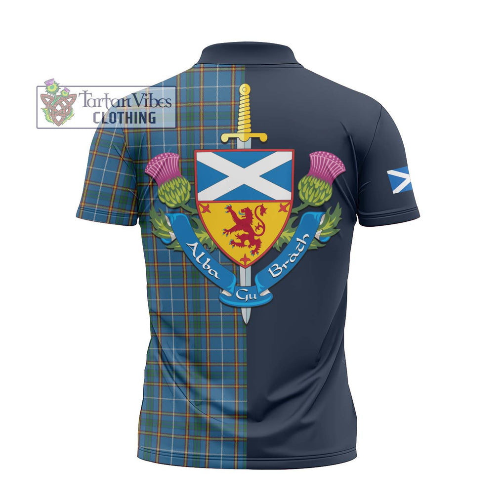 Tartan Vibes Clothing Bain Tartan Zipper Polo Shirt with Scottish Lion Royal Arm Half Style